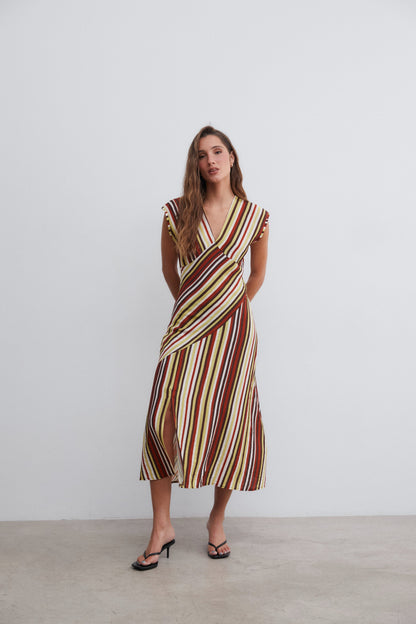 Vestido midi rayas cruzado