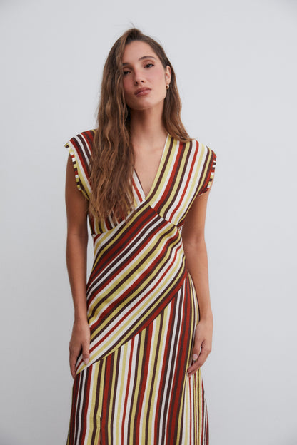 Vestido midi rayas cruzado