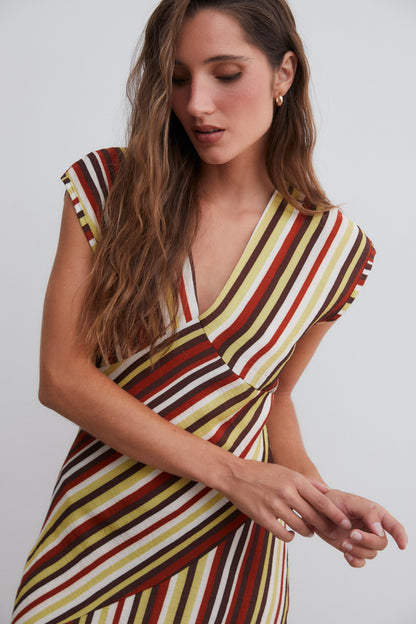 Vestido midi rayas cruzado