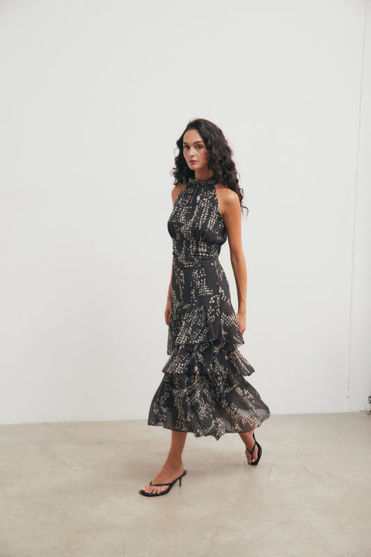 Vestido gasa estampado gris antracita