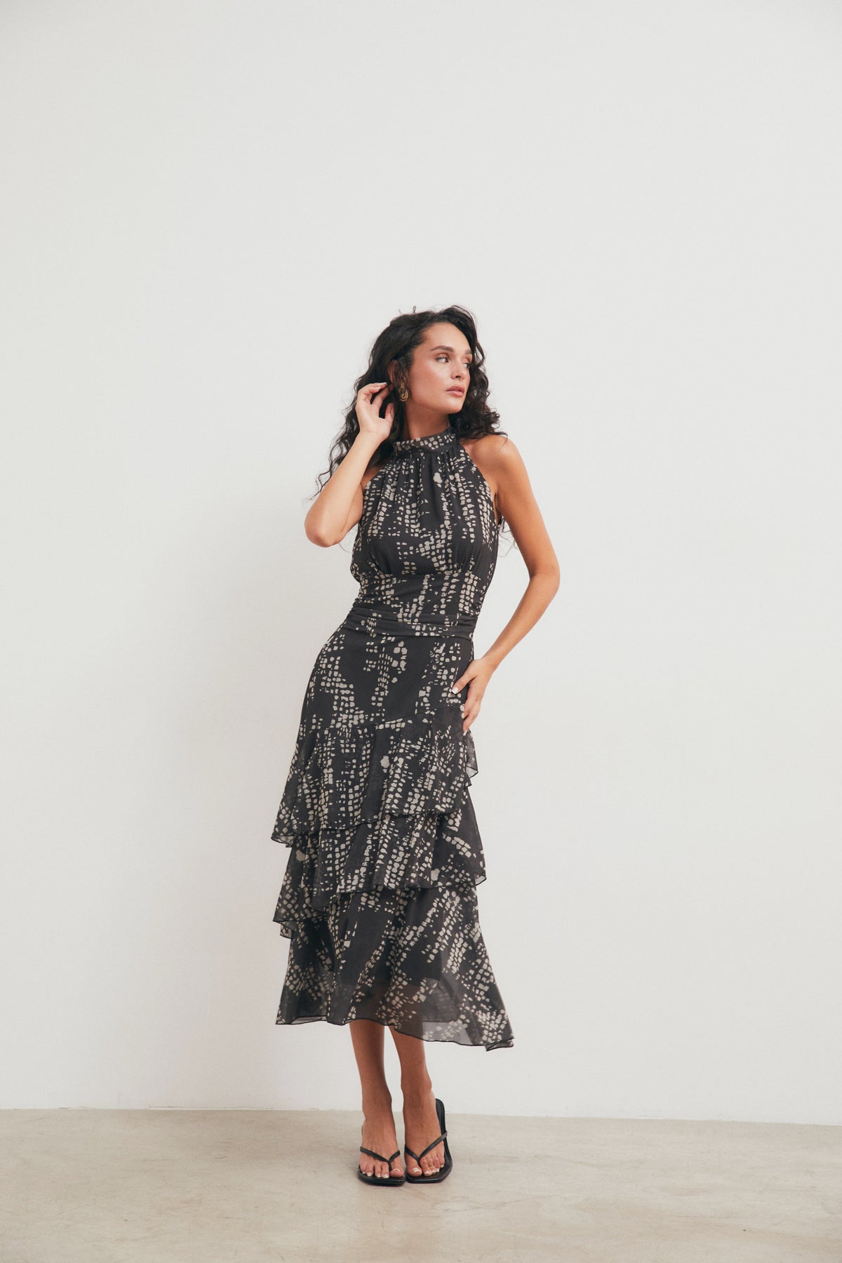 Vestido gasa estampado gris antracita
