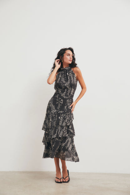 Vestido gasa estampado gris antracita