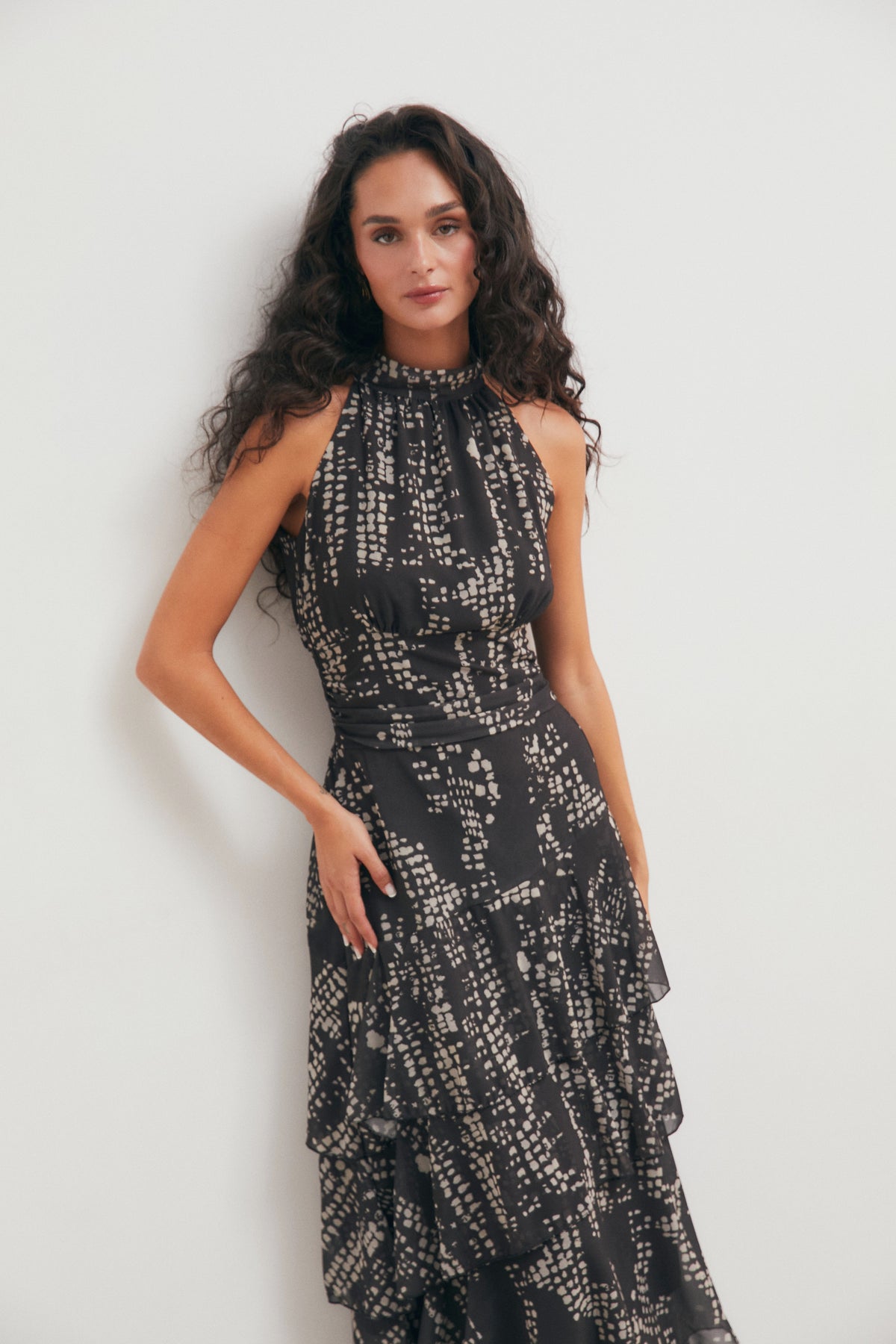 Vestido gasa estampado gris antracita
