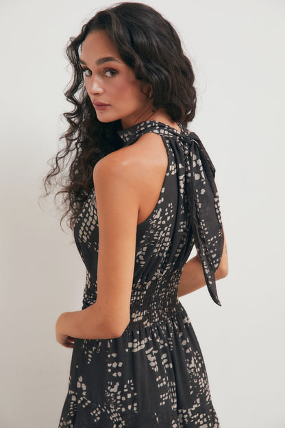 Vestido gasa estampado gris antracita