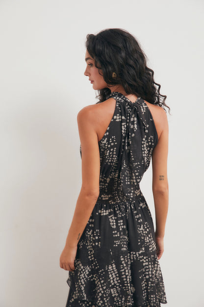 Vestido gasa estampado gris antracita