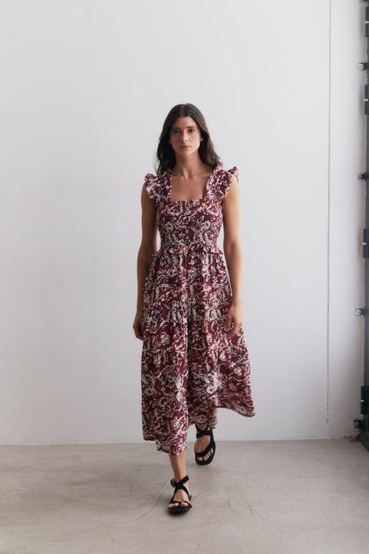 Vestido gomas tirantes berenjena