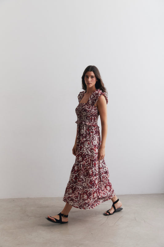 Vestido gomas tirantes berenjena