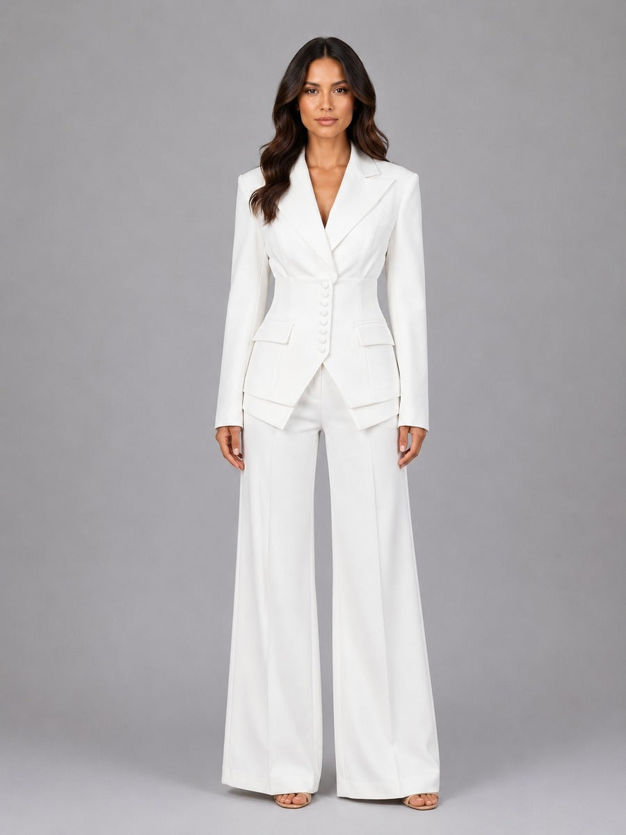 Anselma | Completo a due pezzi con blazer dalla vita segnata e pantaloni palazzo