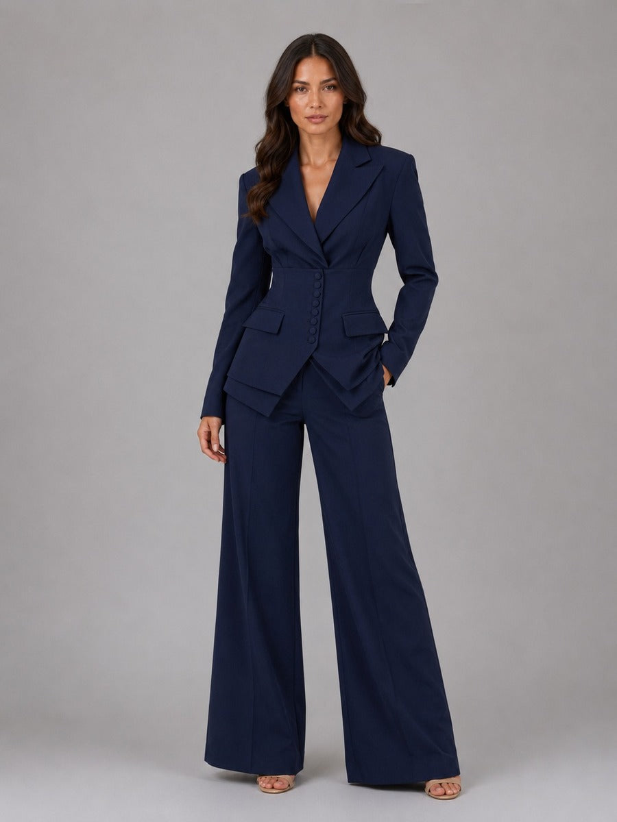 Anselma | Completo a due pezzi con blazer dalla vita segnata e pantaloni palazzo
