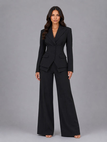 Anselma | Completo a due pezzi con blazer dalla vita segnata e pantaloni palazzo